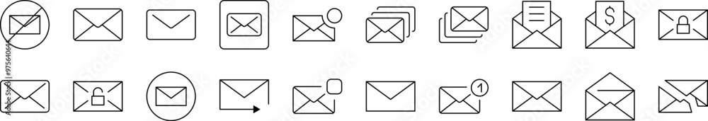 Poster envelope outline web line icons collection. editable stroke. minimalistic linear pictogram for desig