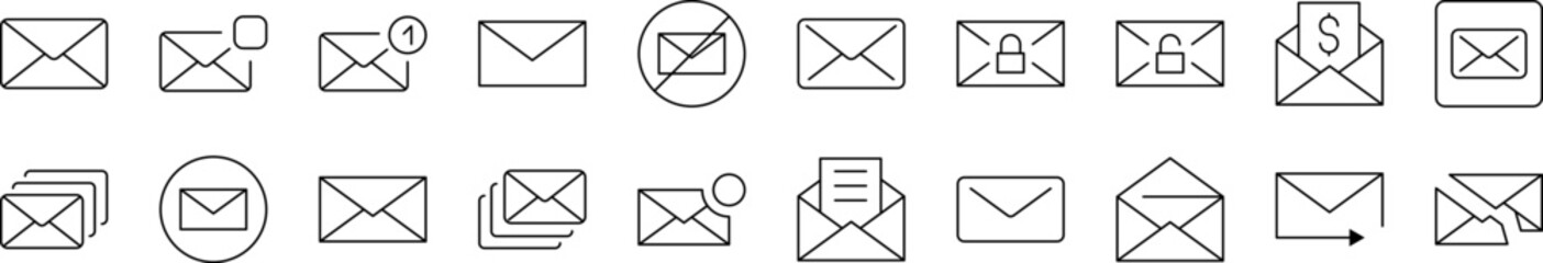 Envelope Line Icon Bundle. Editable Stroke. Minimalistic Linear Pictogram for Design of Cards, Apps, Banners, Posts
