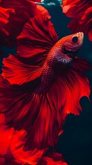 Obraz premium A vibrant red Betta fish with flowing fins.
