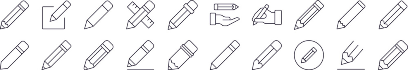 Pen Line Icon Set. Editable Stroke. Minimalistic Linear Pictogram for Design of Cards, Apps, Banners, Posts