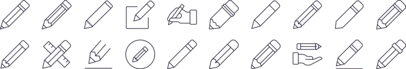 Pen Line Icon Pack. Editable Stroke. Minimalistic Linear Pictogram for Design of Cards, Apps, Banners, Posts