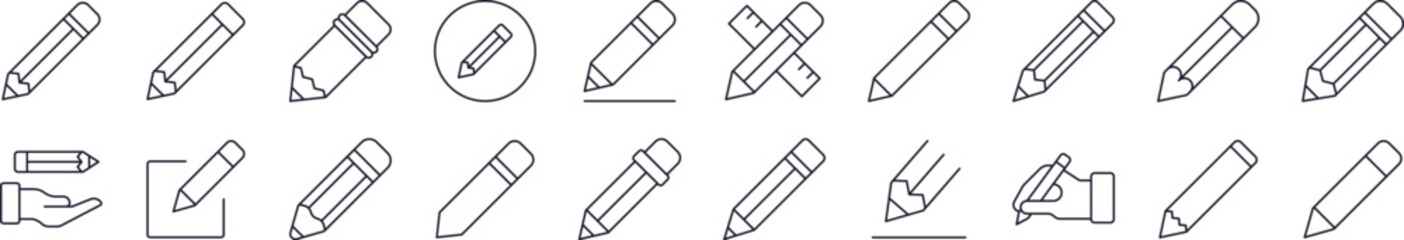 Set of Line Icons of Pen. Editable Stroke. Minimalistic Linear Pictogram for Design of Cards, Apps, Banners, Posts