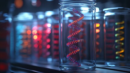collection of DNA in a glass jar with blur background