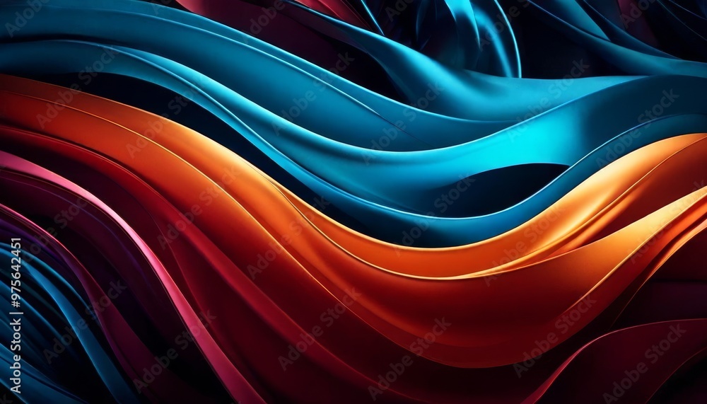 Poster flowing abstract waves in vibrant blue, red, and orange hues create a dynamic and mesmerizing visual