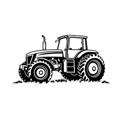 Obraz premium Farm tractor, black and white silhouette logo design isolated on a white background. Generative AI