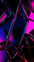 Abstract geometric shapes in neon pink and blue light.