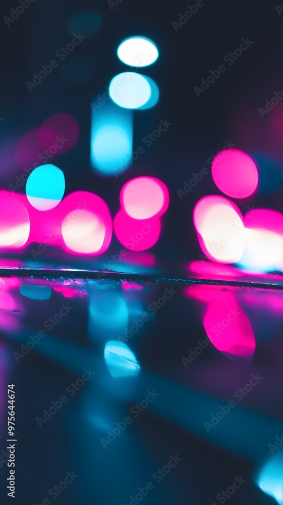 Poster Abstract bokeh lights with pink and blue colors.