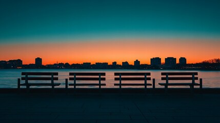 Fototapeta premium Cityscape view with skyline on the horizon and benches in a park new beautiful stock image illustration AI