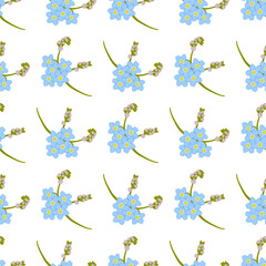 Seamless Floral Pattern with Blue Forget Me Nots on a White Background seamless pattern vector illustration for wallpaper, bedsheet, curtain, textiles, fabric and designer packaging. 