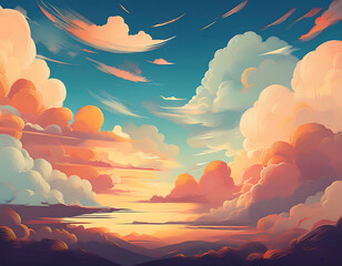  Stylized sky illustration, featuring soft clouds and warm tones, adding a whimsical touch t_1(965)