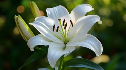 Fototapeta premium 44. A delicate white lily with wide open petals