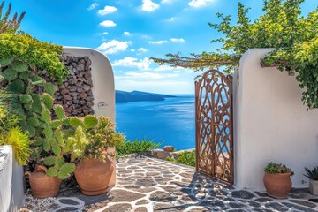 View of arched gate with a view to the sea beach living island style