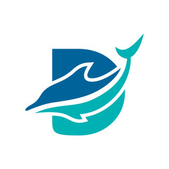 a logo combination of dolphins with letters, initials, numbers or alphabets with a blue base color for business purpose and other