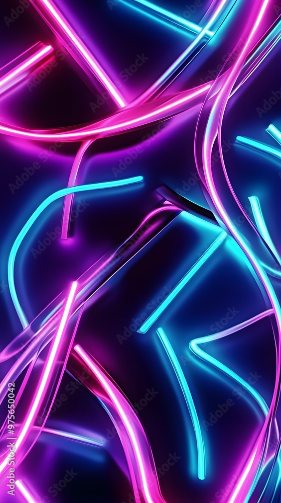 Canvas Prints Abstract neon light design with pink and blue glowing lines.