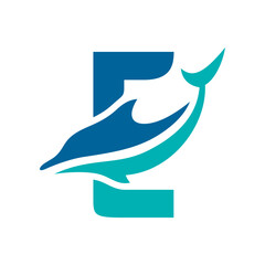 a logo combination of dolphins with letters, initials, numbers or alphabets with a blue base color for business purpose and other