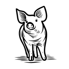 Sketch of a pig. Various poses of a sitting, standing piglet. Vintage illustration. Element for label, packaging and postcard design.