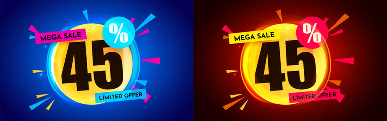45 percent Off. Discount creative composition. Mega Sale.