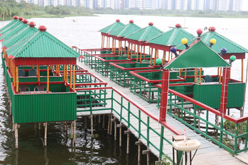 A floating restaurant on water