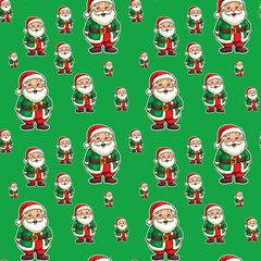 Seamless repeating pattern Christmas wallpaper with Santa Claus, wrapping paper design
