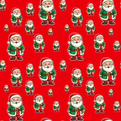 Seamless repeating pattern Christmas wallpaper with Santa Claus, wrapping paper design
