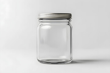 Empty transparent glass jar with a lid isolated on a white background
