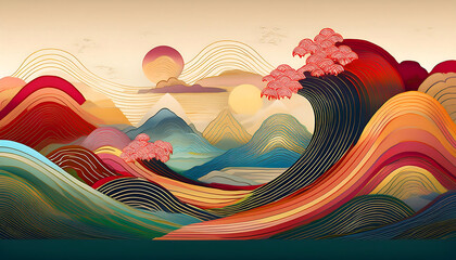  Abstract mountain or rainbow design, inspired by traditional Chinese style art._1(11)