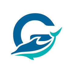 a logo combination of dolphins with letters, initials, numbers or alphabets with a blue base color for business purpose and other