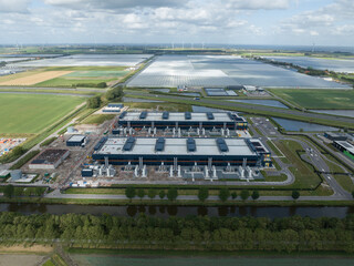 Data center in Middenmeer, Agriport. Birds eye view. Information technology Infrastructure.