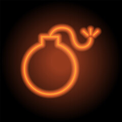 Bomb simple icon. Flat design. Orange neon on black background