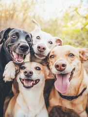 group of dogs happy gathered together taking a selfie