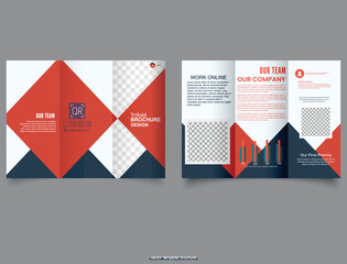 Trifold brochure with red triangles Christmas flyer. Annual report, project proposal, product catalog
