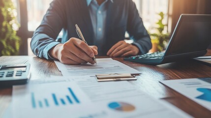 Real Estate Agent Assessing Mortgage Options, agent examining checklist, mortgage calculator, loan documents on a desk, focused on facilitating home financing for clients