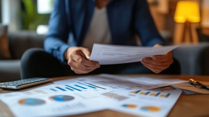 Real Estate Evaluation, hands presenting a detailed house evaluation report in a stylish living room, emphasizing professionalism and the home’s inviting atmosphere.