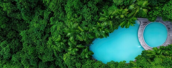 Aerial view of a terraced hot spring built into a mountainside, with multiple pools cascading down, surrounded by lush greenery