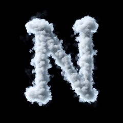 Cloud Letter N, Cloud or Smoke Alphabet N Isolated on Black Background, Heavenly Typography with Fluffy Clouds