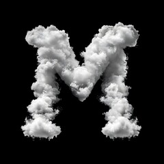 Cloud Letter M, Cloud or Smoke Alphabet M Isolated on Black Background, Heavenly Typography with Fluffy Clouds