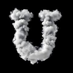Cloud Letter U, Cloud or Smoke Alphabet U Isolated on Black Background, Heavenly Typography with Fluffy Clouds
