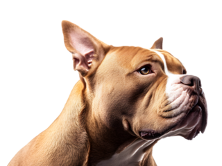 American Bully Dog Looking Back Over its Shoulder Isolate on Transparent Background, Cut Out, Pet, Cute Animal, Close-up, white background