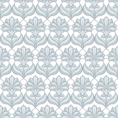 Fototapeta premium Grey Flower Mosaic Damask Seamless Vector Repeat Pattern