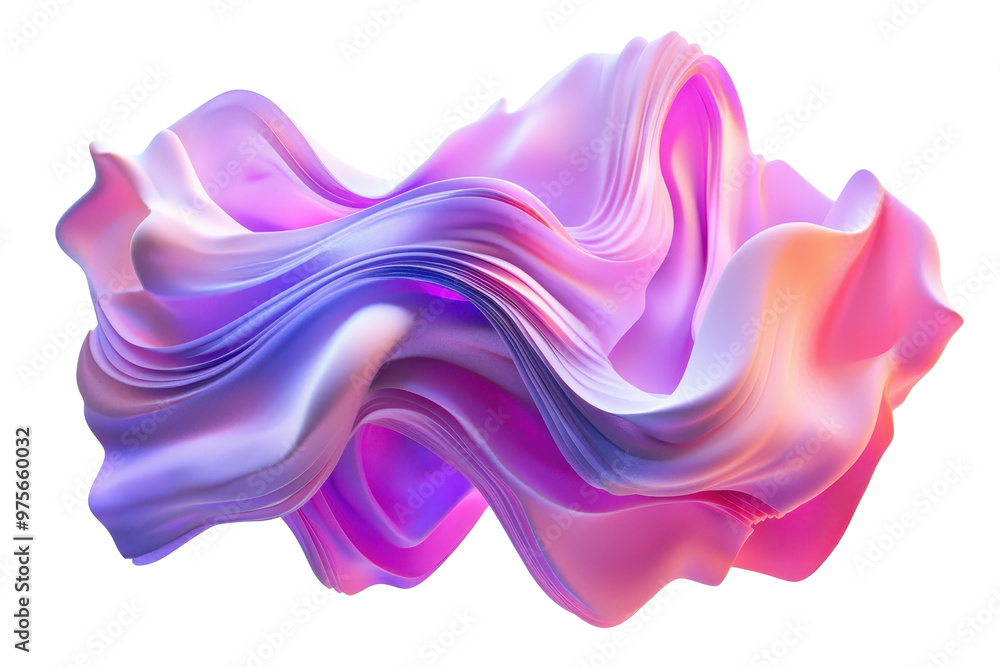 Poster abstract flowing pink and purple shapes resembling fabric, creating a vibrant and dynamic visual eff