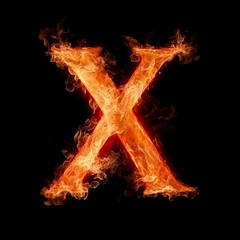 Fire Letter X, Fire Texture Alphabet X Isolated on Black Background, Fiery Typography with Flames