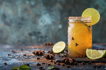 Spiced Lime Cocktail with Star Anise in a Mason Jar for Holiday Enjoyment






