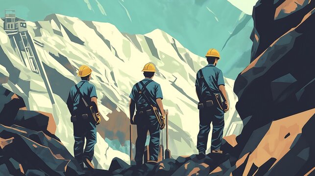 workers against a mine background linart style illustration