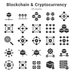 25 icons collection about blockchain and cryptocurrency