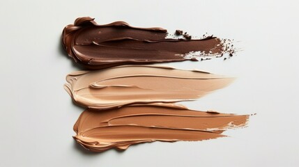 Three different shades of brown makeup are shown on a white background