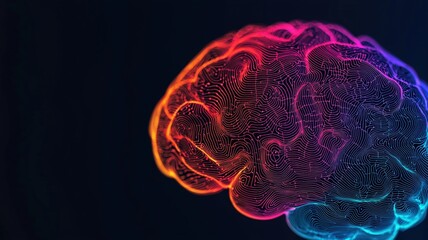 A vibrant representation of brain, showcasing creative flow of ideas through colorful lines and patterns. This abstract design symbolizes innovation and thought processes
