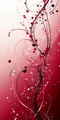 Whimsical abstract design with hearts and flowing lines in red and pink hues.