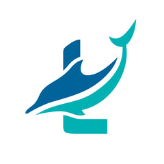 a logo combination of dolphins with letters, initials, numbers or alphabets with a blue base color for business purpose and other