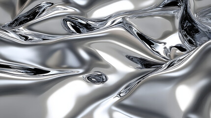 glossy silver metal fluid glossy chrome mirror water effect background backdrop texture 3d render illustration.&nbsp;