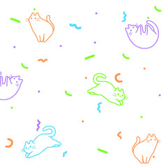 Seamless pattern with cute colorful Cats. Funny pet charactes Hand drawn vector illustration. Good for fabric, textile